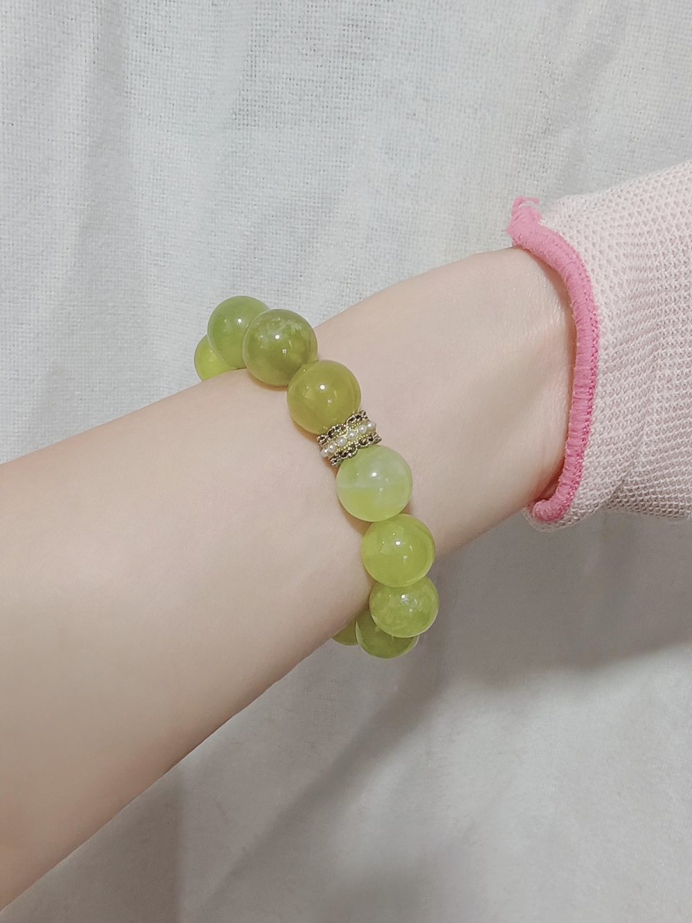 Green Bead Stretch Bracelet Accent Spacer Handmade